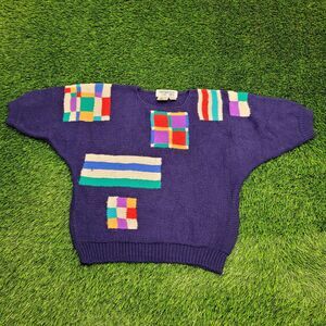 Vintage 80s Dolman Cropped Sweater Womens Medium 20x22 Blue